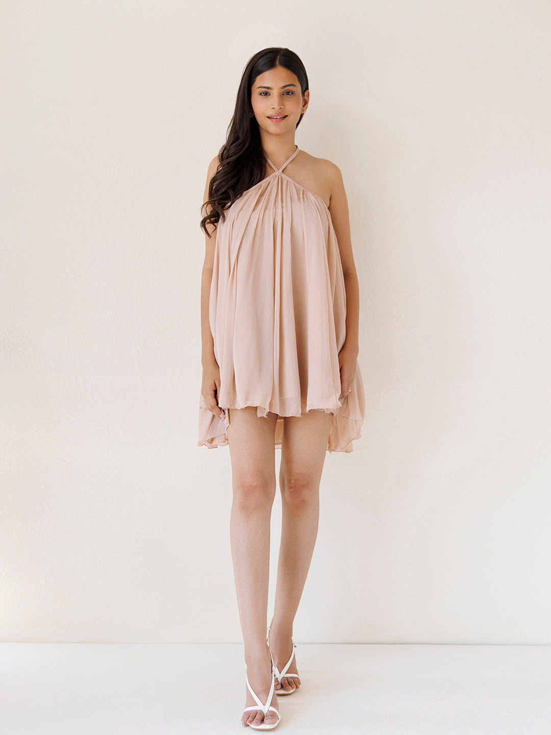 Rose Tiffany Nude Chiffon Mini Dress by ragavi