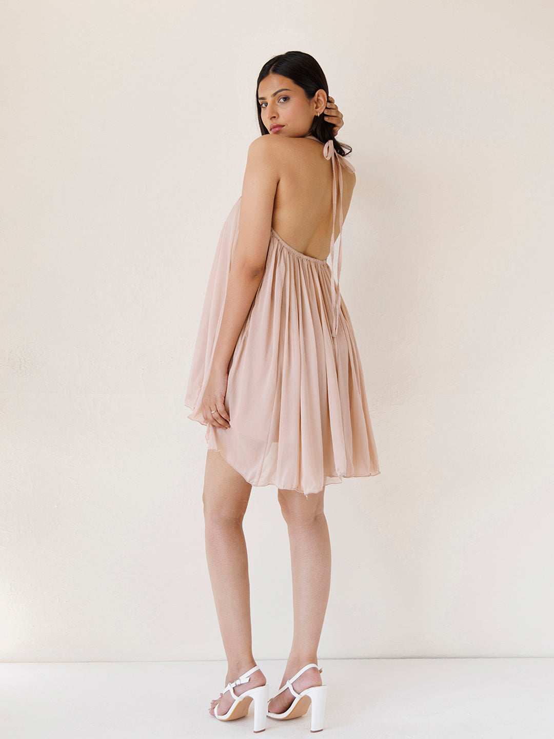 Rose Tiffany Nude Chiffon Mini Dress
