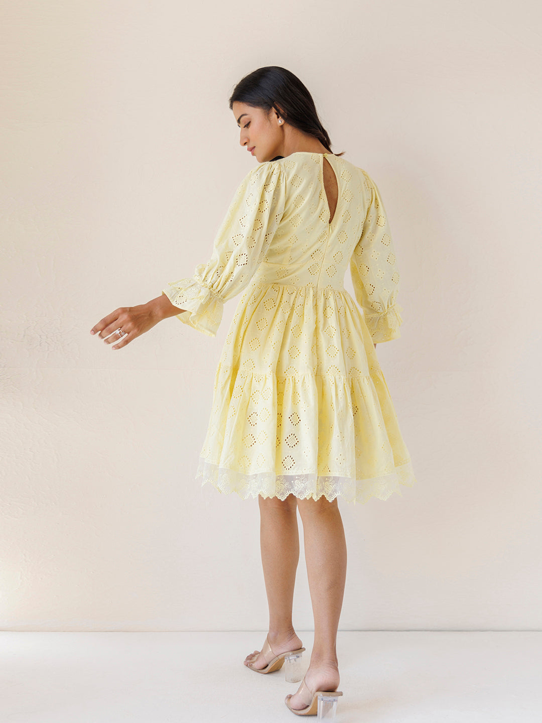 Yellow Iris Cotton Schiffli Dress by ragavi