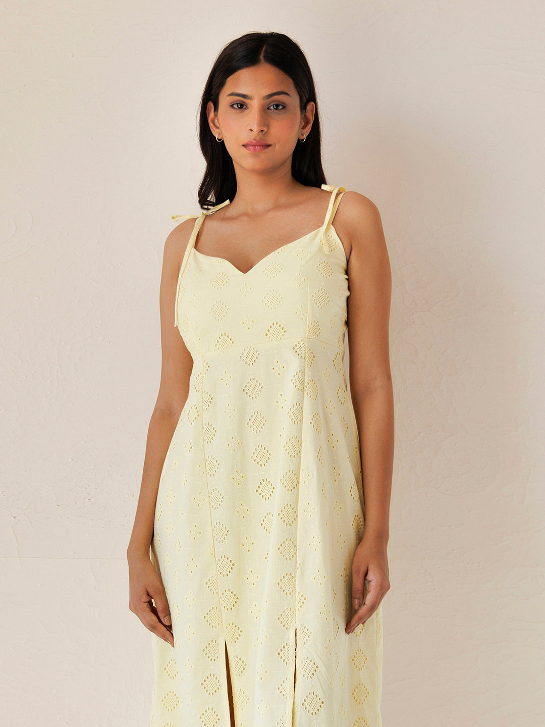 Forsythia Yellow Cotton Schiffli Dress - By Ragavi - qivii