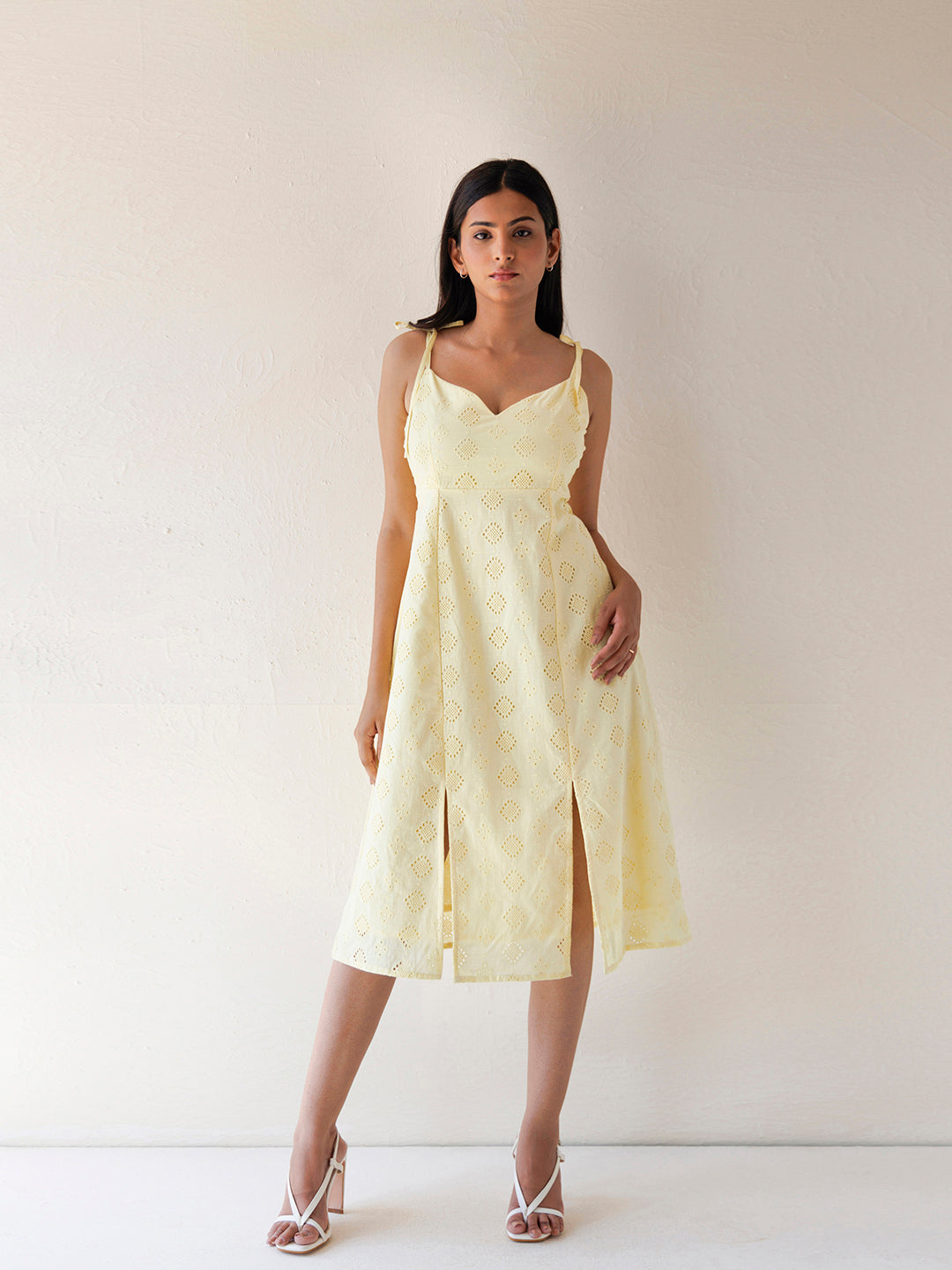 Forsythia Yellow Cotton Schiffli Dress - By Ragavi - qivii