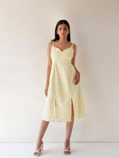 Forsythia Yellow Cotton Schiffli Dress by ragavi