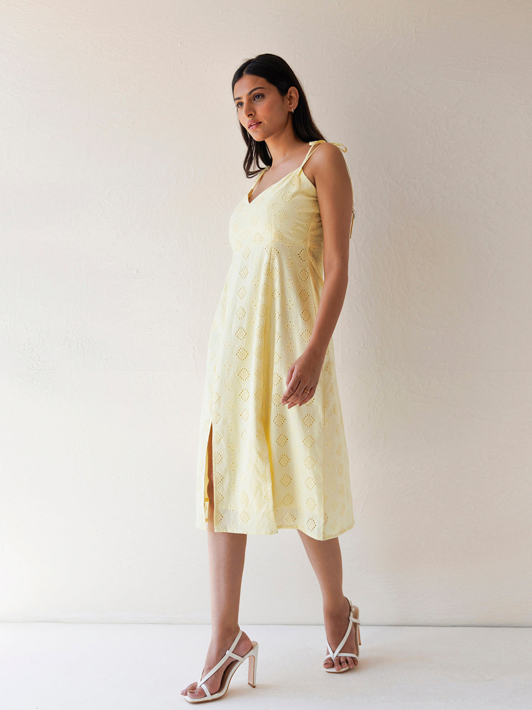 Forsythia Yellow Cotton Schiffli Dress - By Ragavi - qivii