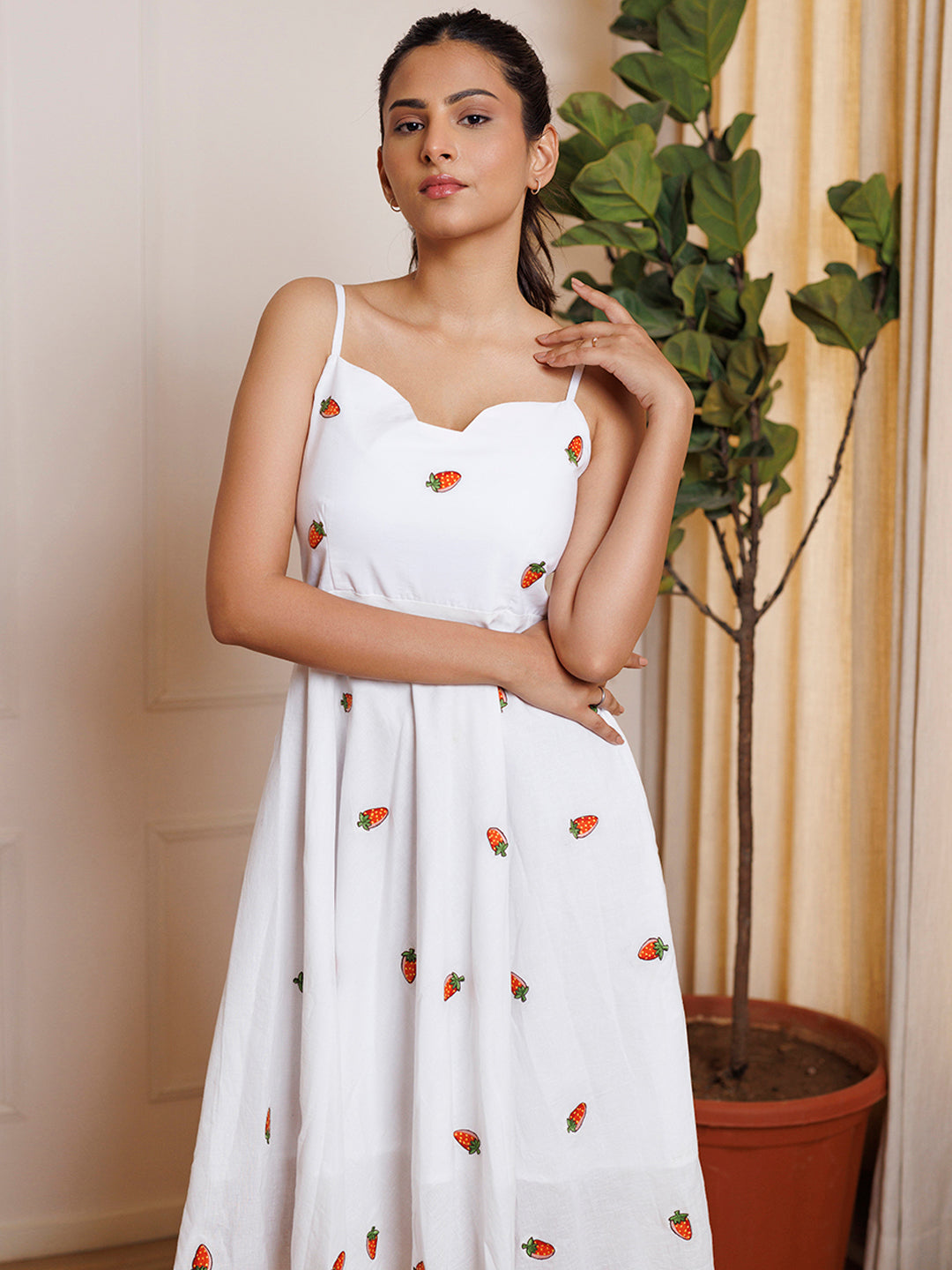 Strawberry White Embroidered Cotton Dress - By Ragavi - qivii