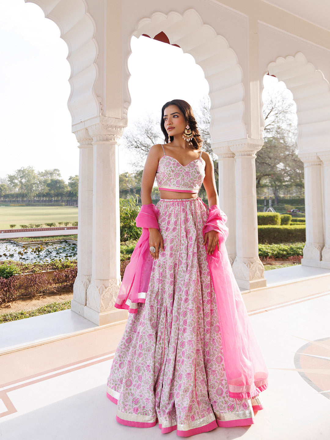 Mauve Chalk Pink Cotton Hand Printed Lehenga Set - By Ragavi - qivii