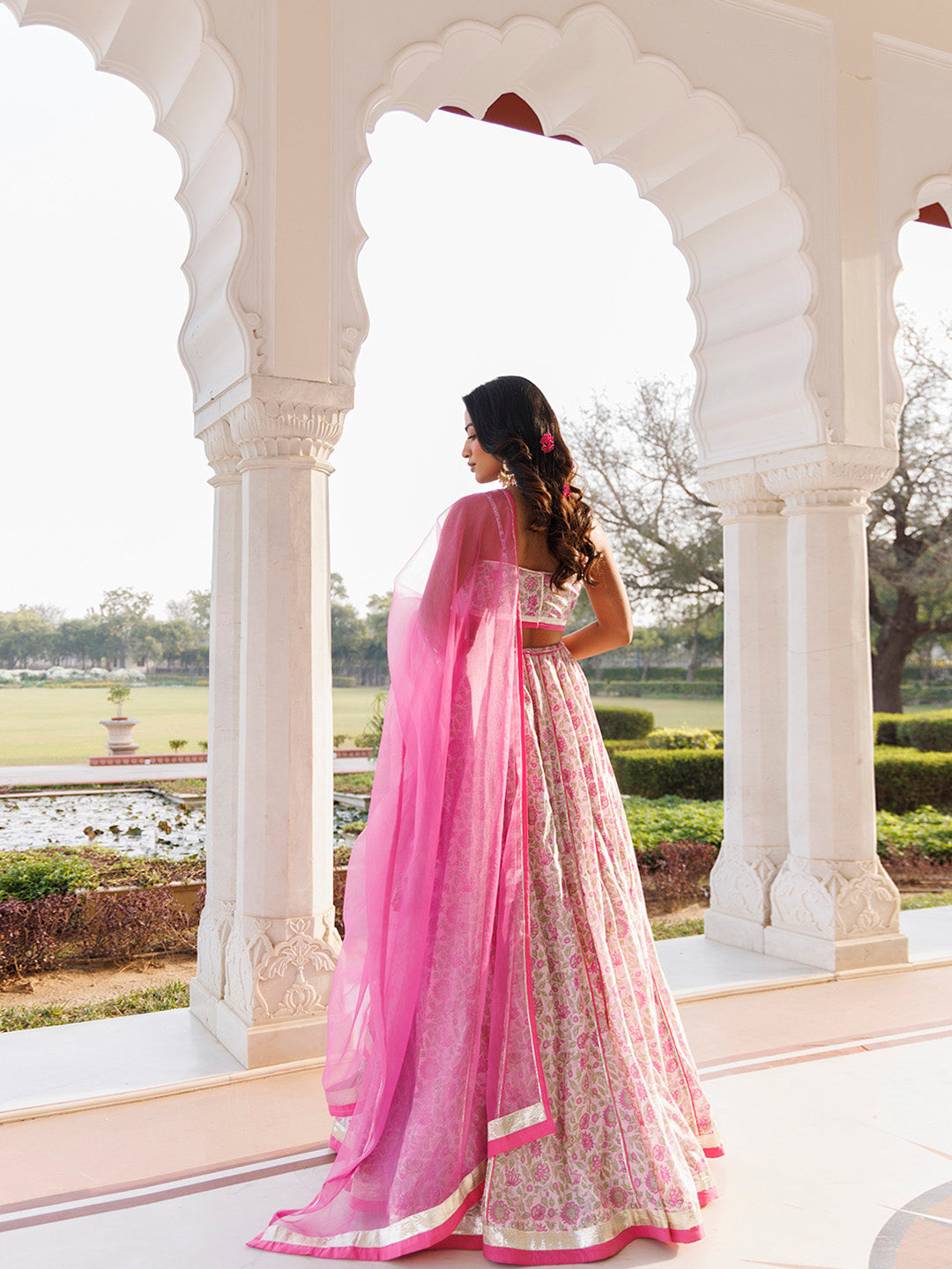 Mauve Chalk Pink Cotton Hand Printed Lehenga Set