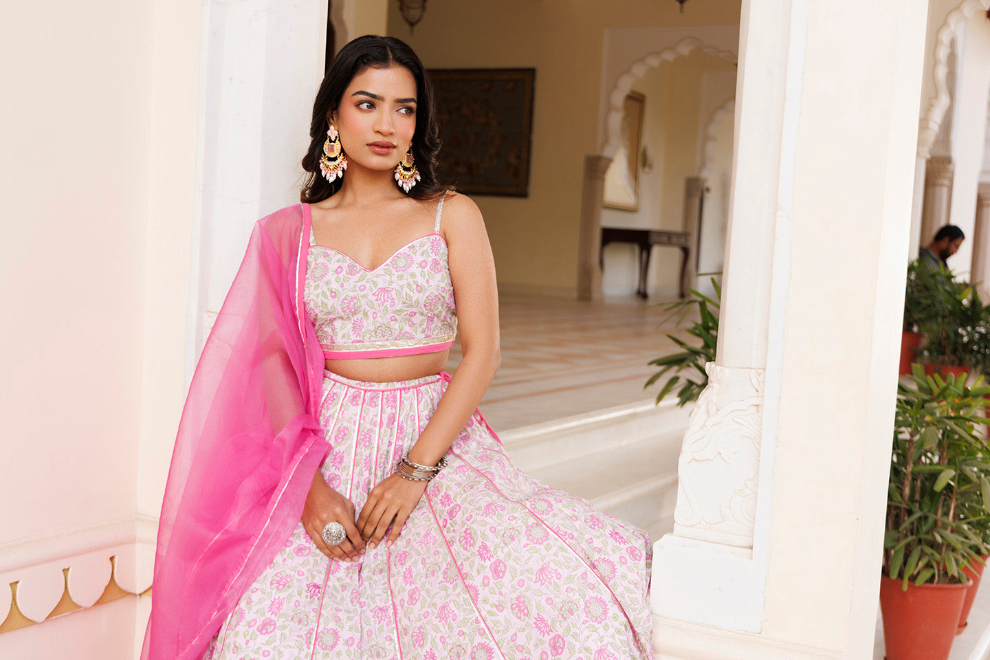 Mauve Chalk Pink Cotton Hand Printed Lehenga Set - By Ragavi - qivii