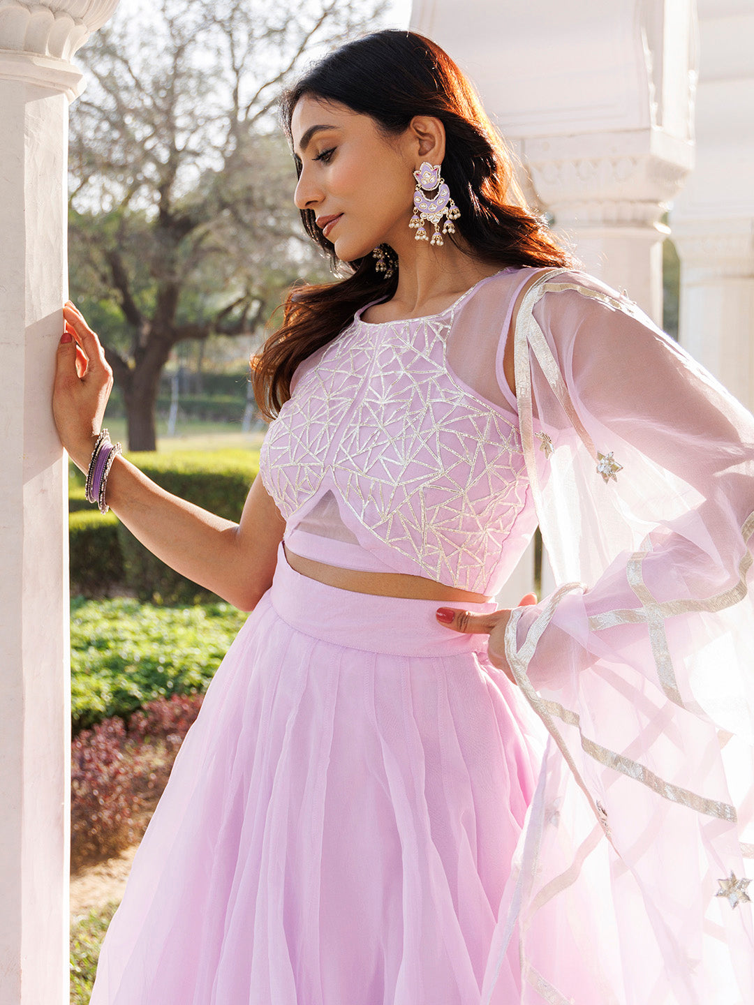 Petal Purple Organza Lehenga Set