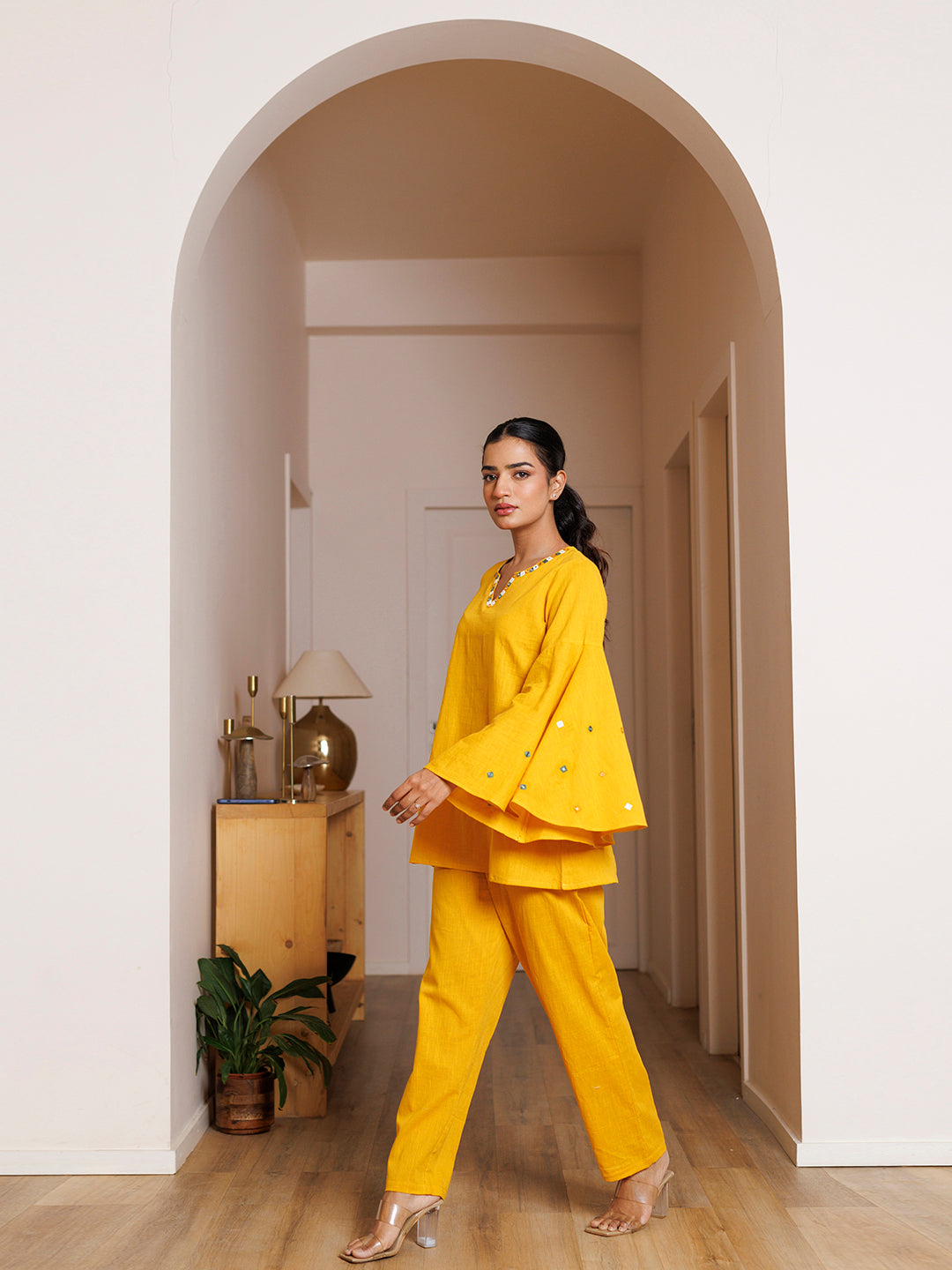 Azalea Yellow Embroidered Co- Ord Set - By Ragavi - qivii