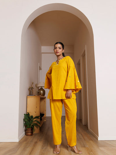 Azalea Yellow Embroidered Co- Ord Set by ragavi