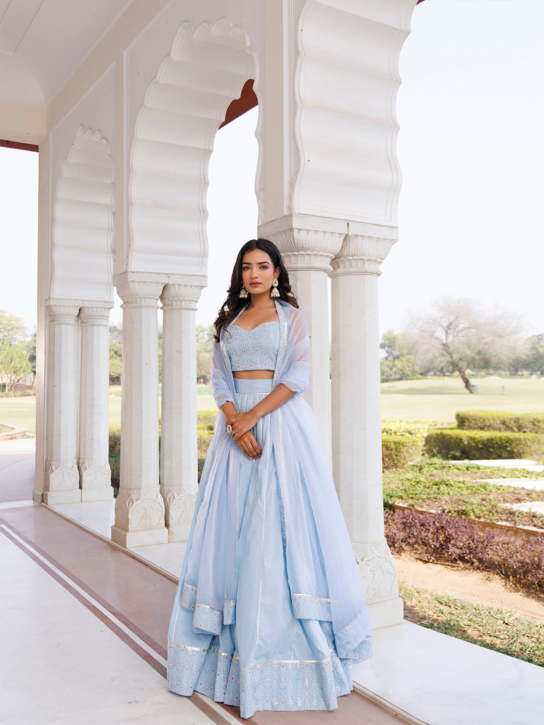 Ice Water Embroidery Cotton Lehenga Set