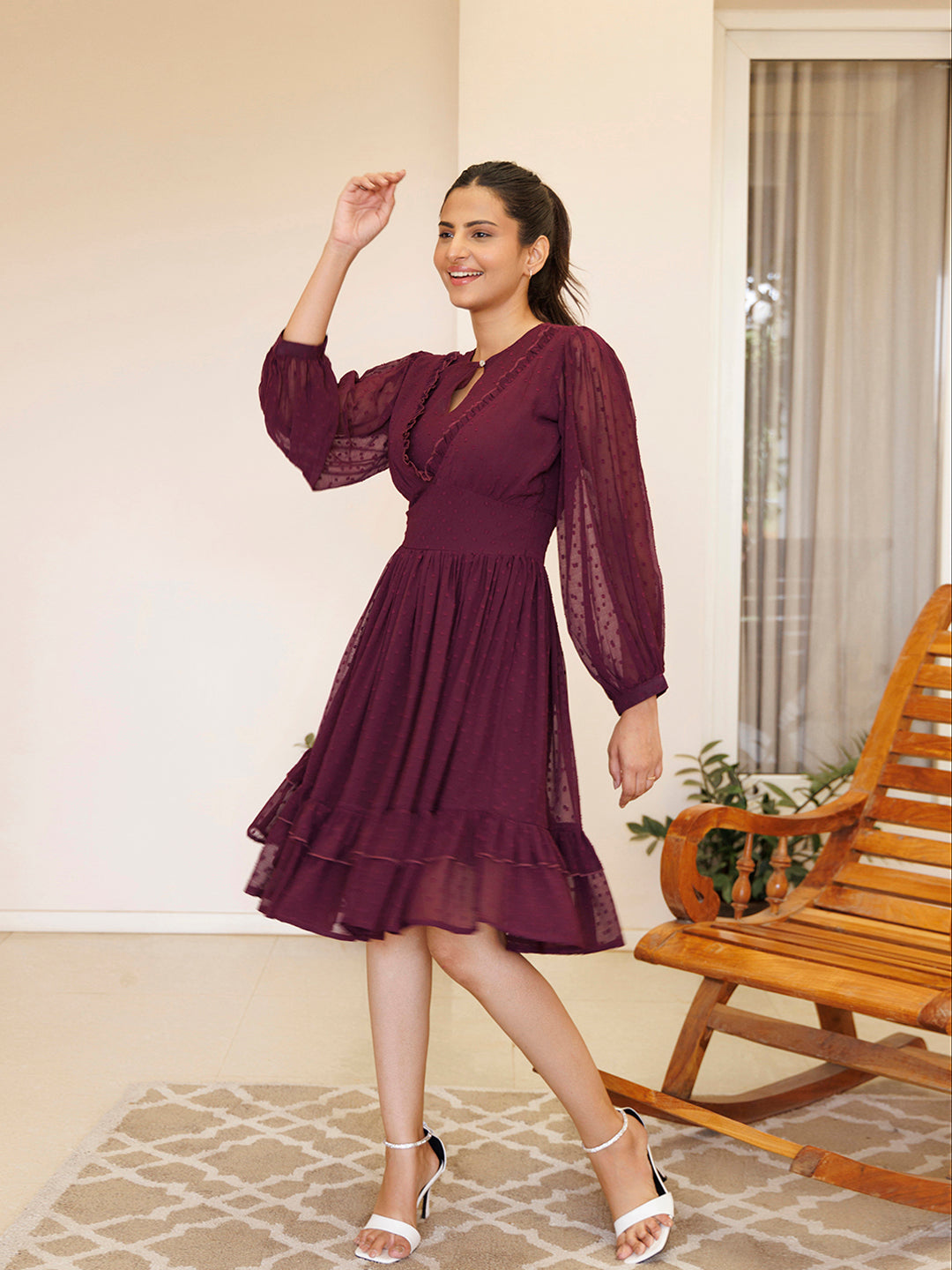 Dendrobium Orchid Pink Chiffon Midi Dress - By Ragavi - qivii