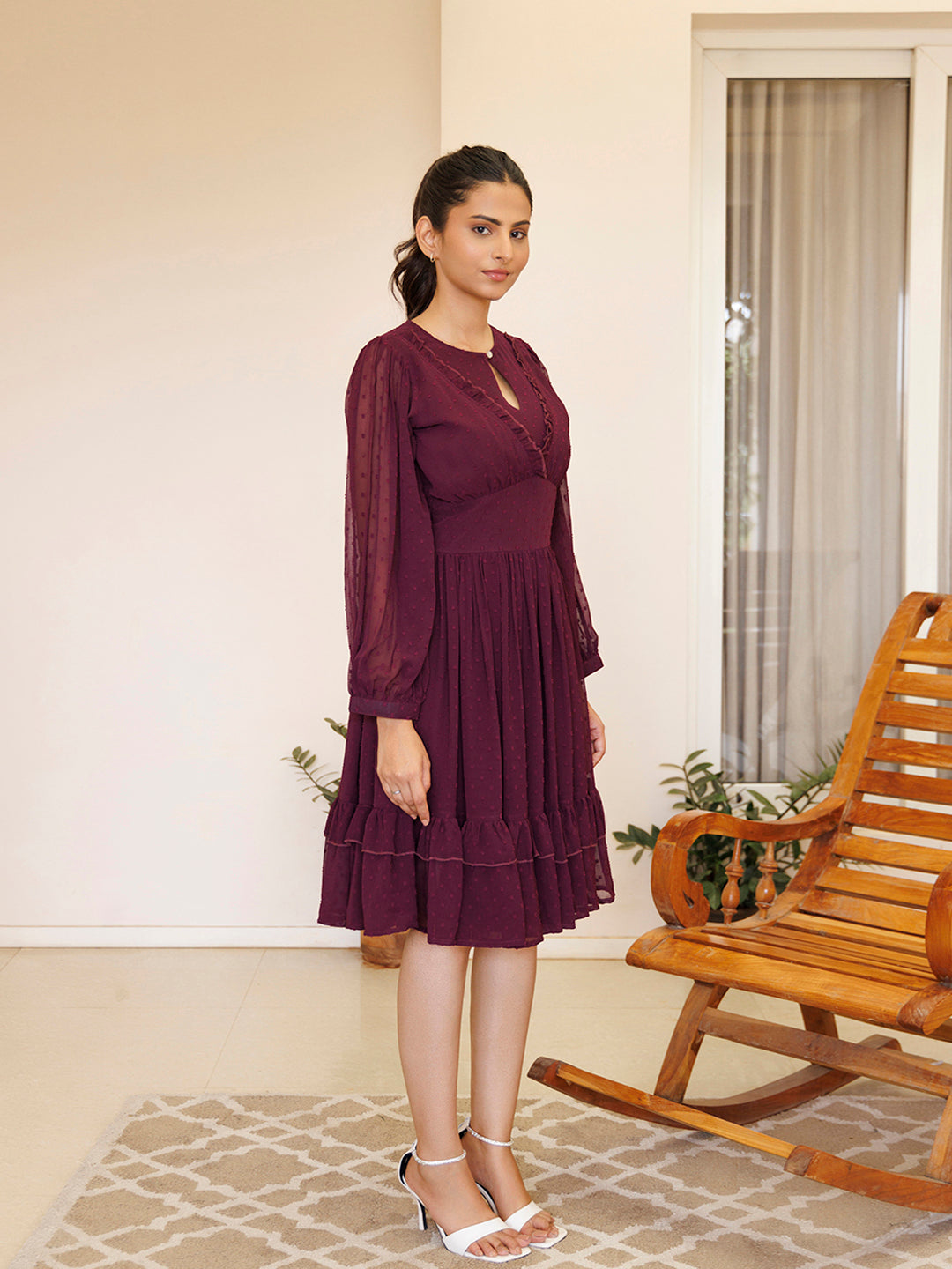 Dendrobium Orchid Pink Chiffon Midi Dress - By Ragavi - qivii