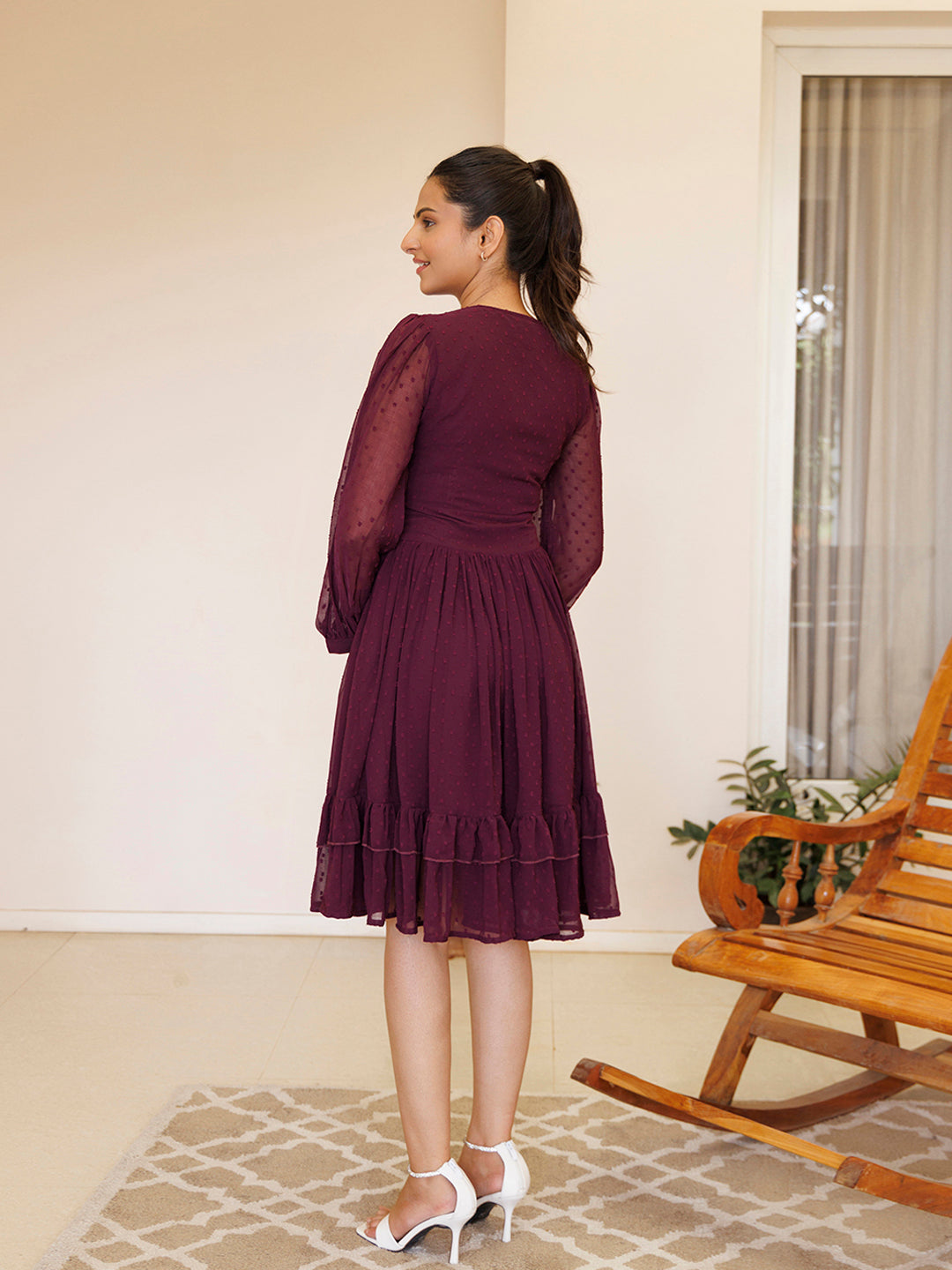 Dendrobium Orchid Pink Chiffon Midi Dress - By Ragavi - qivii