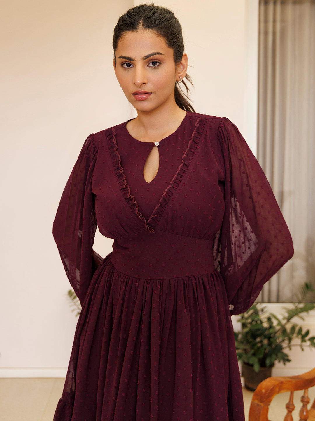 Dendrobium Orchid Pink Chiffon Midi Dress - By Ragavi - qivii