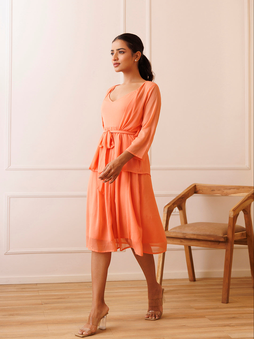 Campanella Peach Chiffon Dress - By Ragavi - qivii