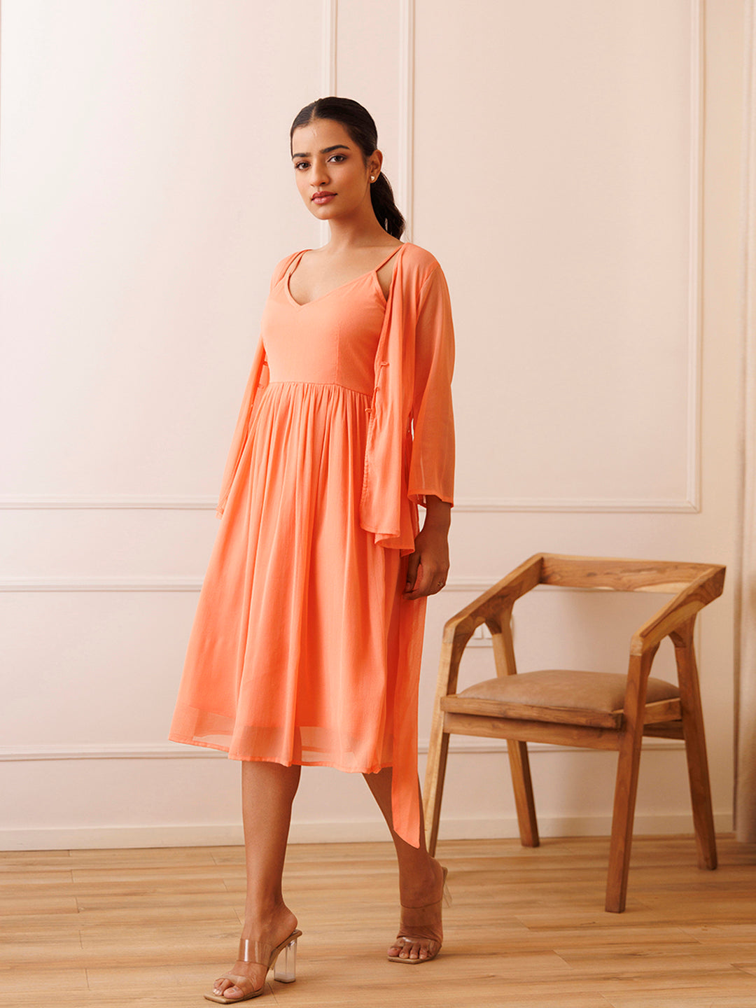 Campanella Peach Chiffon Dress - By Ragavi - qivii