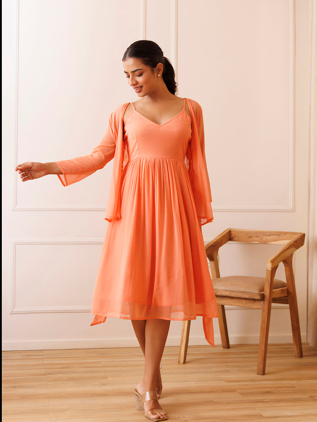 Campanella Peach Chiffon Dress - By Ragavi - qivii
