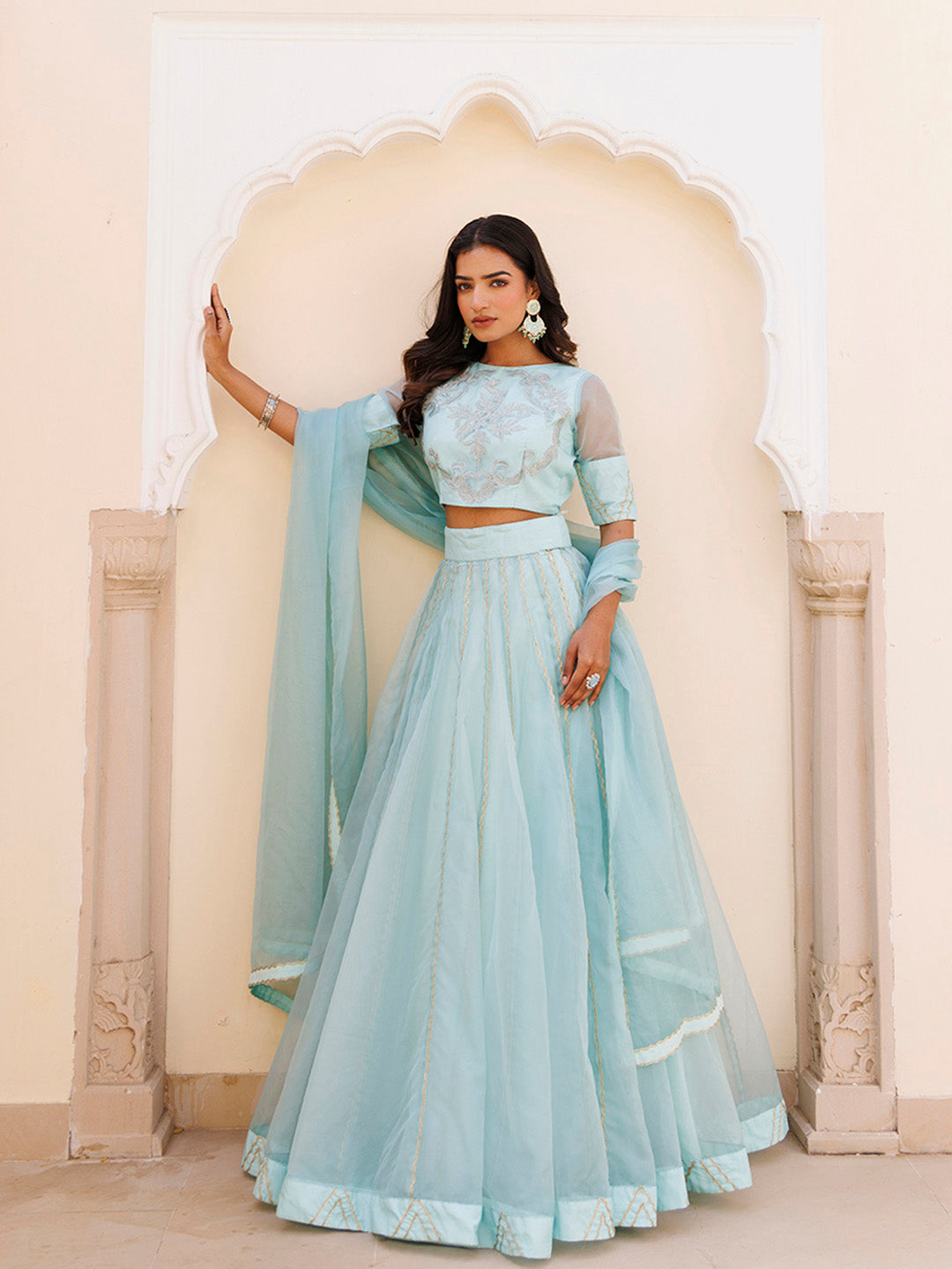 Aqua Blue Bay Organza Lehenga Set - By Ragavi - qivii