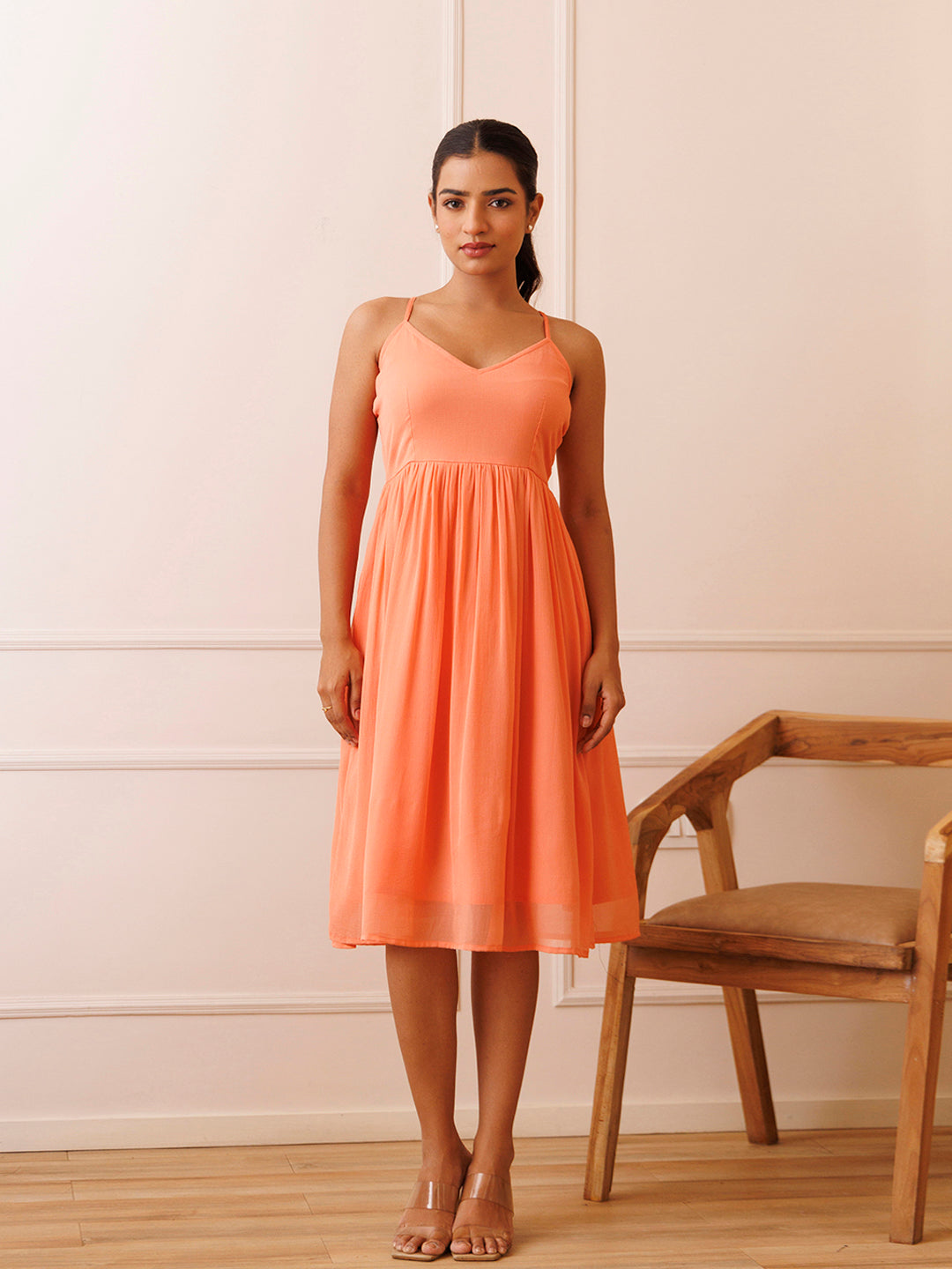 Campanella Peach Chiffon Dress - By Ragavi - qivii