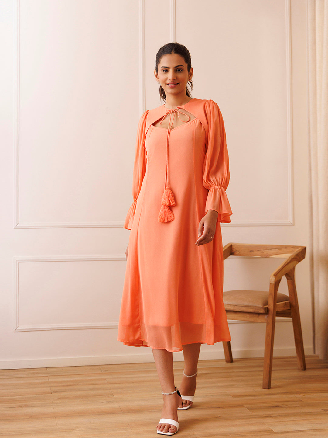 Heather Peach Orange Chiffon Dress - By Ragavi - qivii