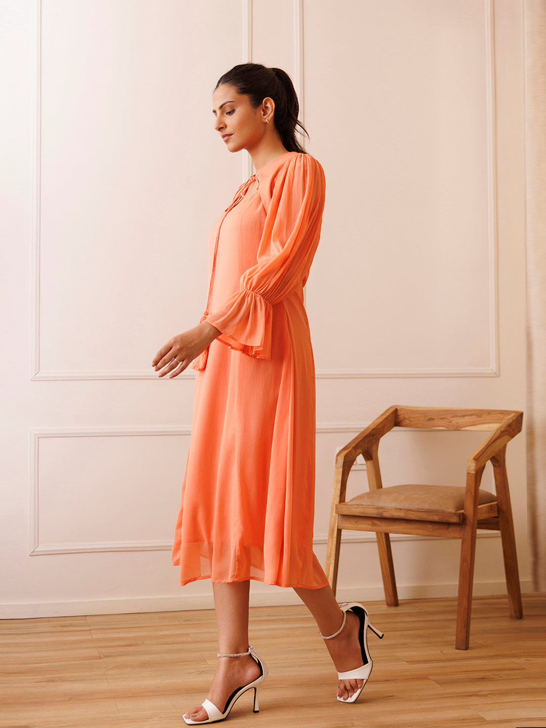 Heather Peach Orange Chiffon Dress - By Ragavi - qivii