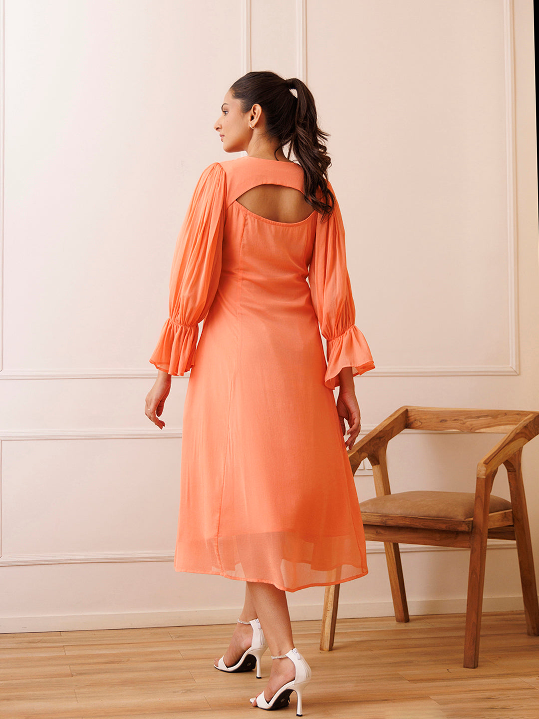 Heather Peach Orange Chiffon Dress - By Ragavi - qivii