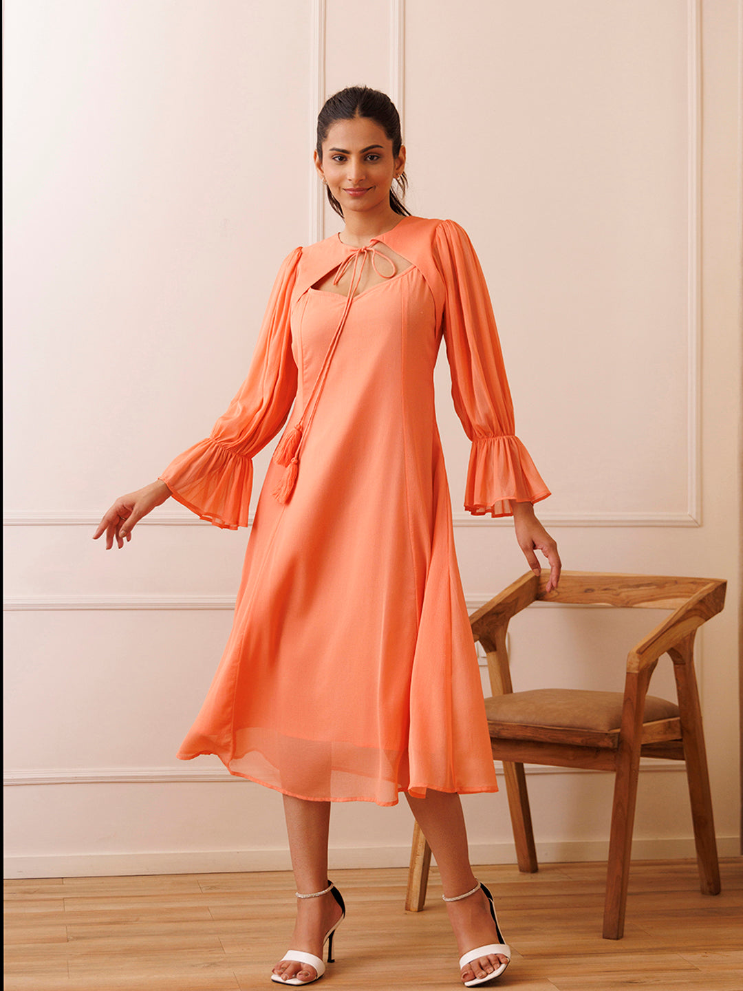 Heather Peach Orange Chiffon Dress - By Ragavi - qivii