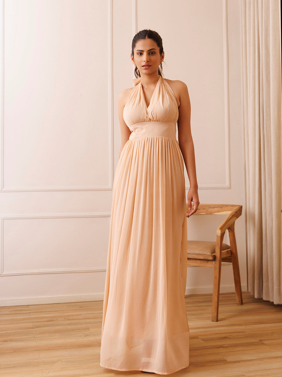 Country Home Nude Chiffon Dress - By Ragavi - qivii