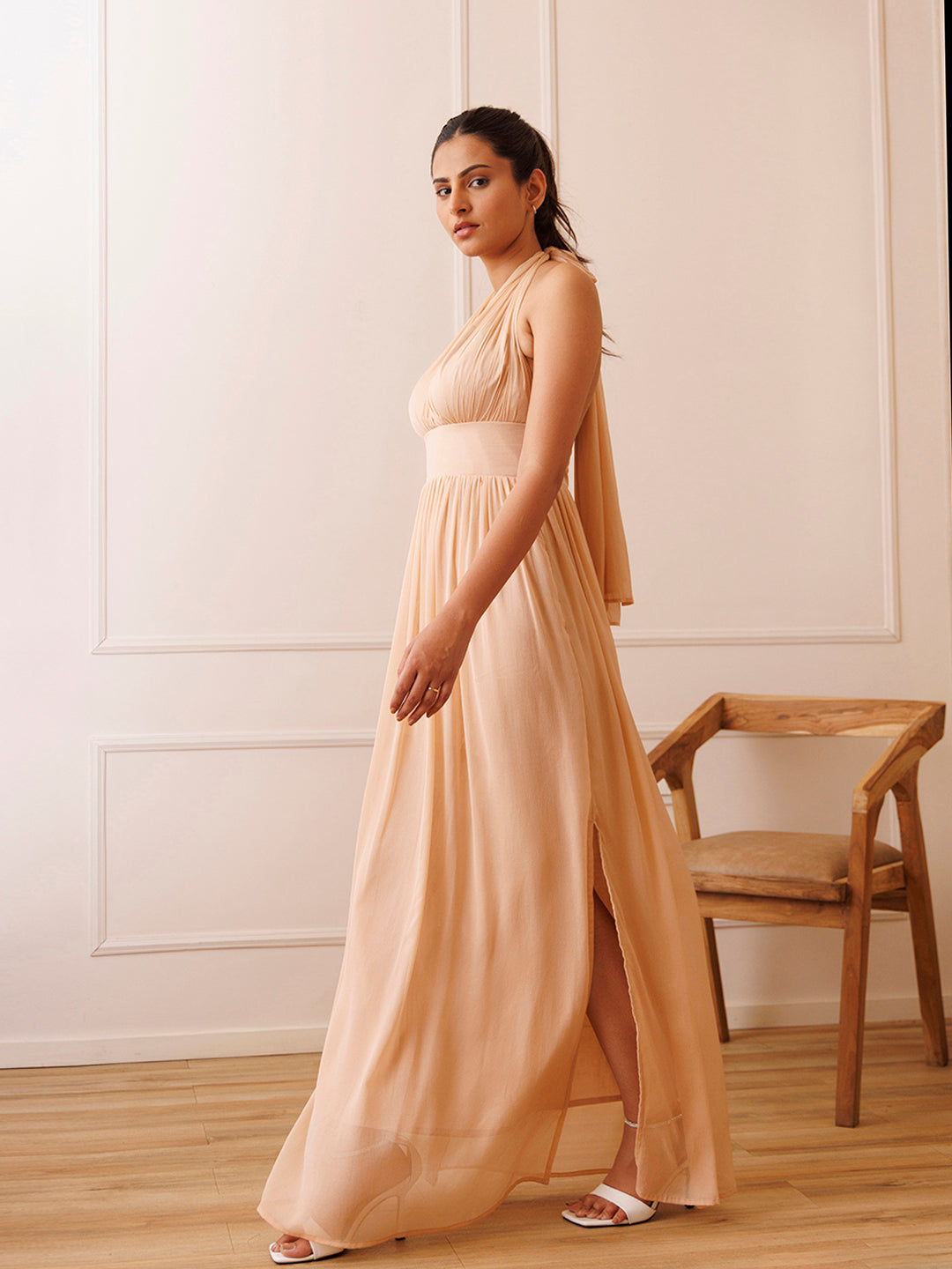 Country Home Nude Chiffon Dress - By Ragavi - qivii