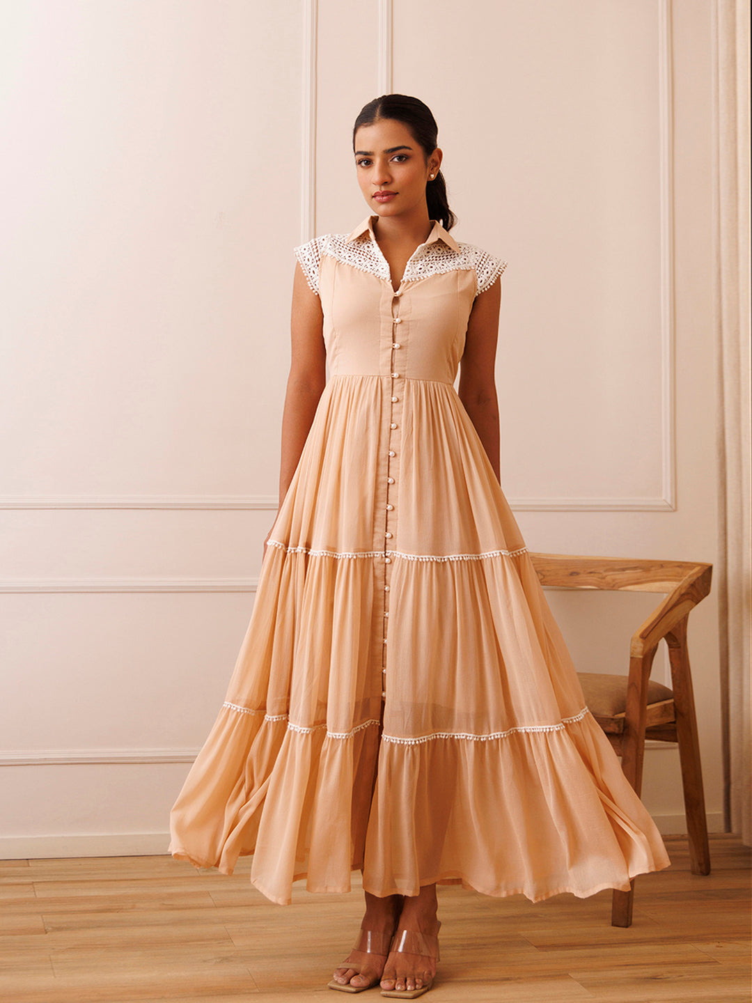 Mini Gerbera Nude Chiffon Dress - By Ragavi - qivii