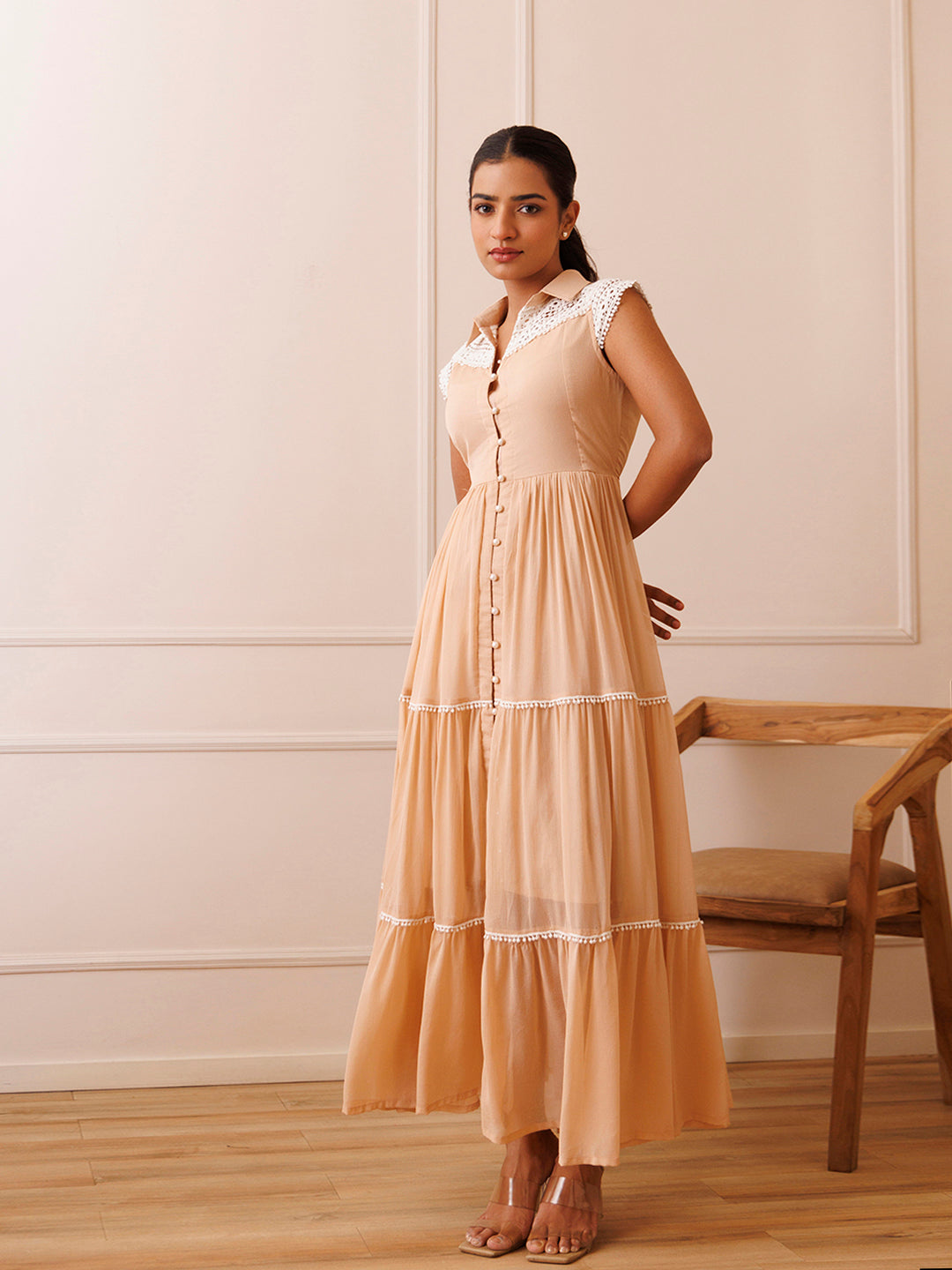 Mini Gerbera Nude Chiffon Dress - By Ragavi - qivii