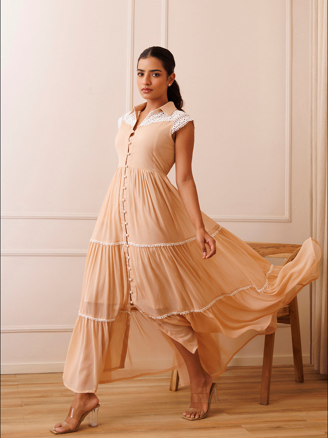 Mini Gerbera Nude Chiffon Dress