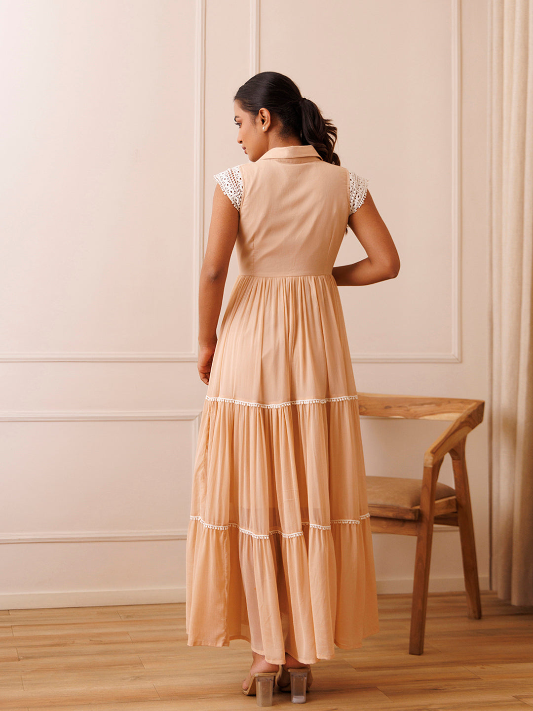 Mini Gerbera Nude Chiffon Dress - By Ragavi - qivii