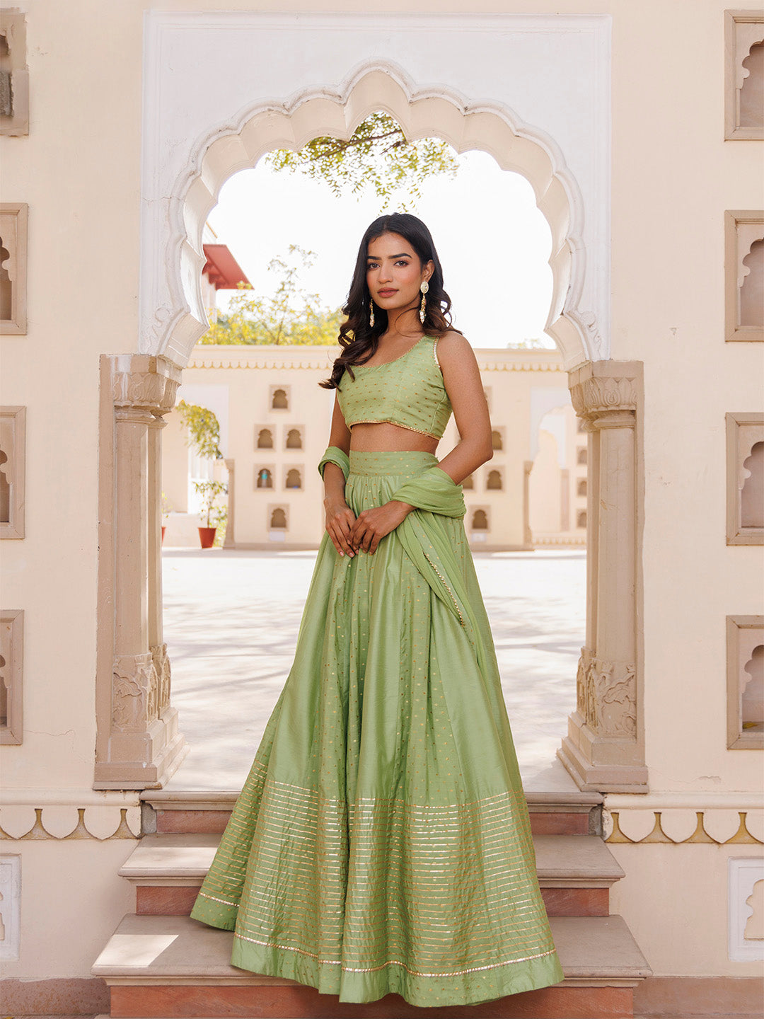 Arcadian Green Silk Lehenga Set - By Ragavi - qivii