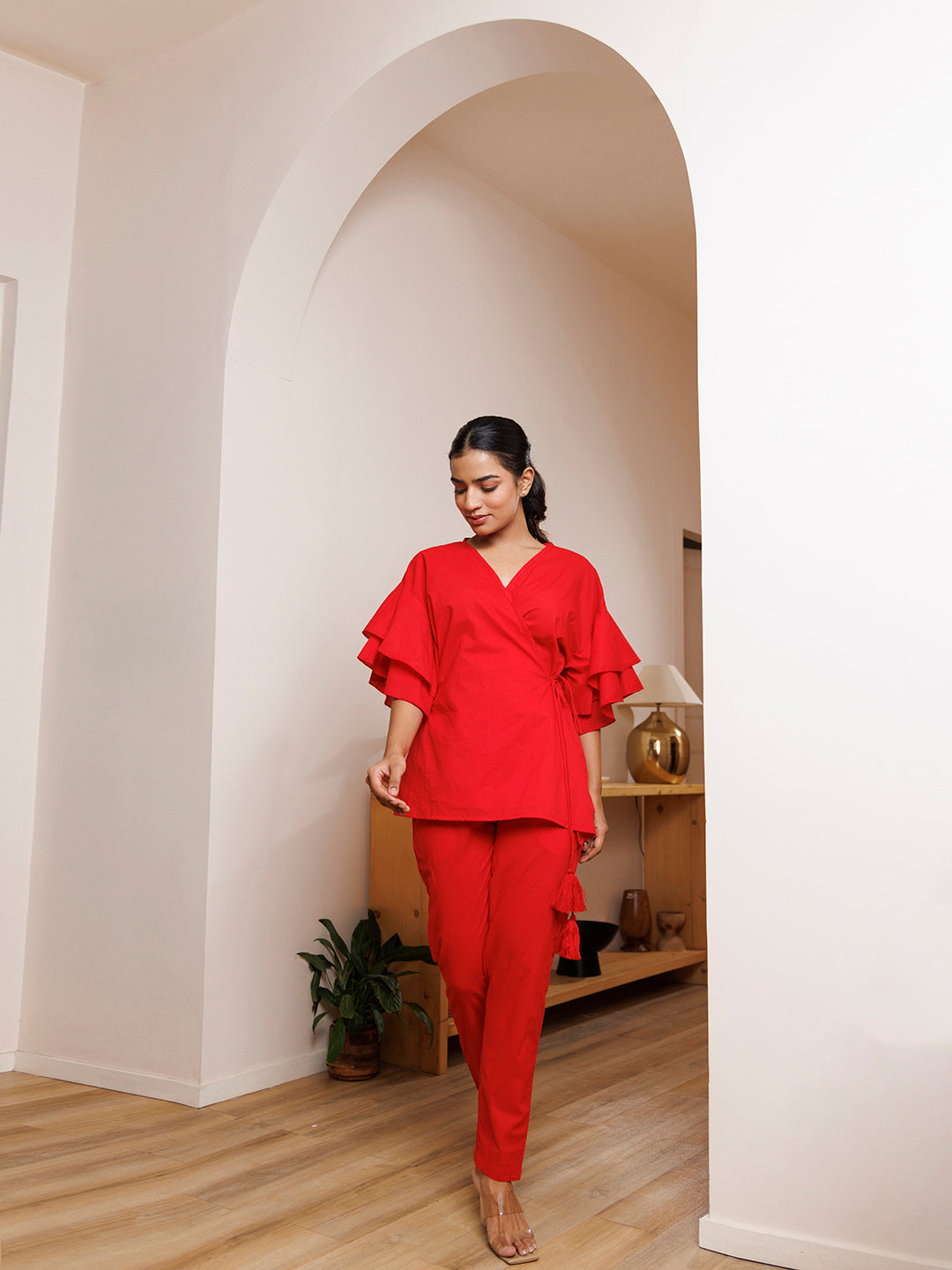 Scarlet Bee Balm Red Cotton Co- Ord Set by ragavi