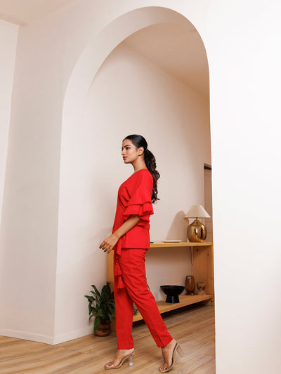 Scarlet Bee Balm Red Cotton Co- Ord Set by ragavi