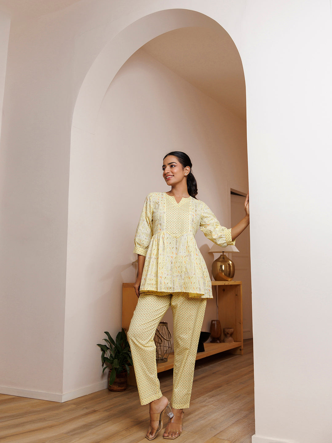 Witch Hazel Yellow Cotton Printed Co -Ord Set