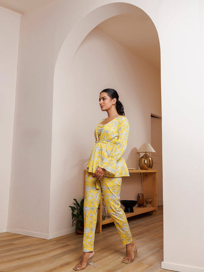 Blooming Yellow Cotton Printed Co- Ord Set by ragavi