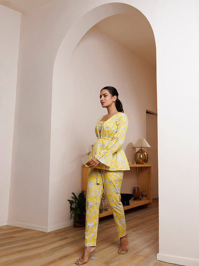 Blooming Yellow Cotton Printed Co- Ord Set by ragavi