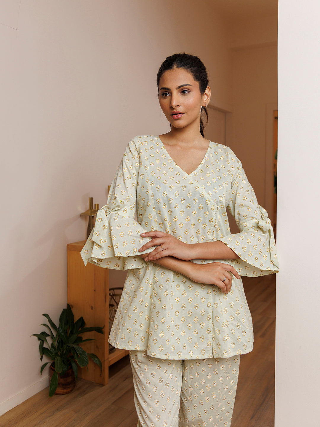 Mint Green Cotton Printed Co- Ord Set by ragavi