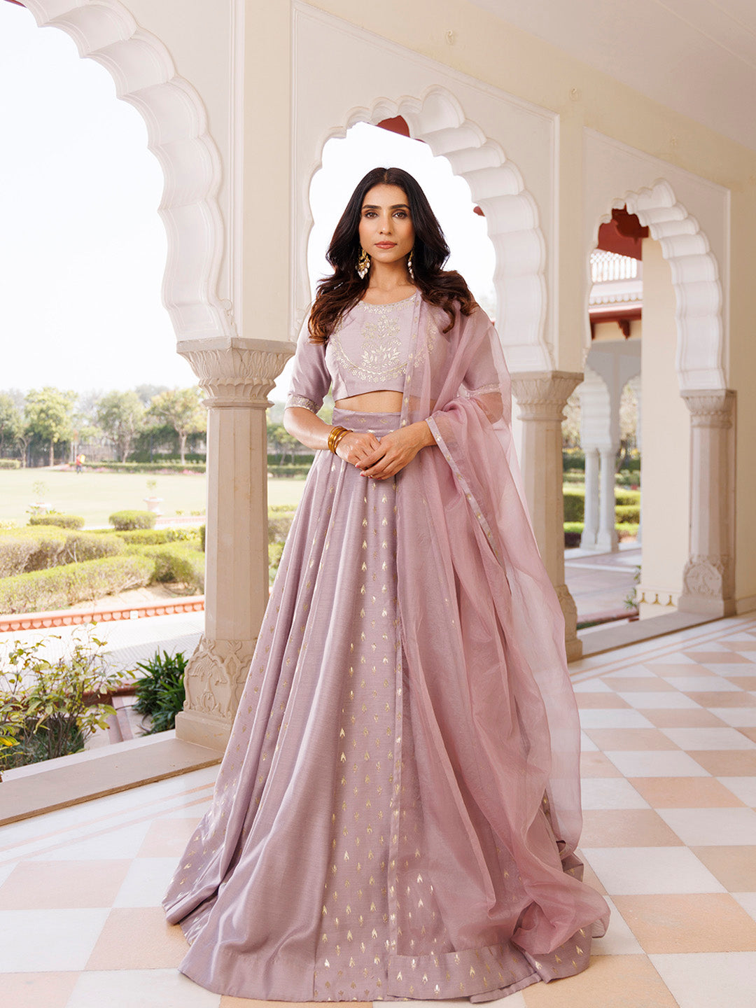 Deauville Mauve Purple Chanderi Lehenga set - By Ragavi - qivii