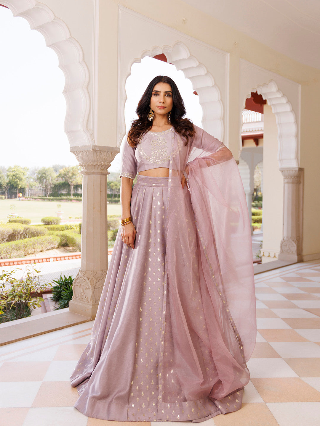 Deauville Mauve Purple Chanderi Lehenga set - By Ragavi - qivii
