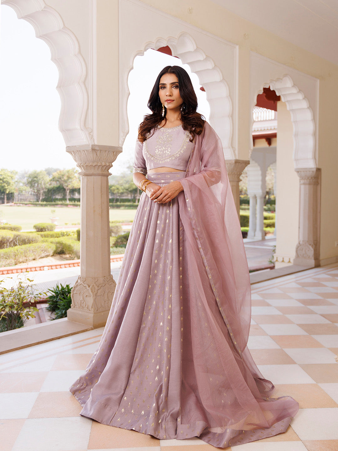 Deauville Mauve Purple Chanderi Lehenga set - By Ragavi - qivii