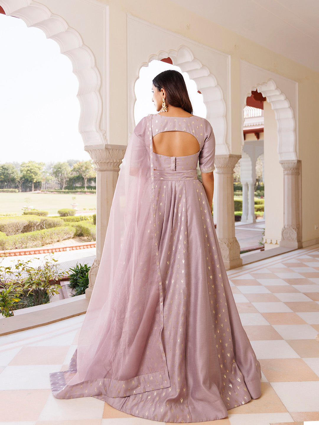 Deauville Mauve Purple Chanderi Lehenga set - By Ragavi - qivii