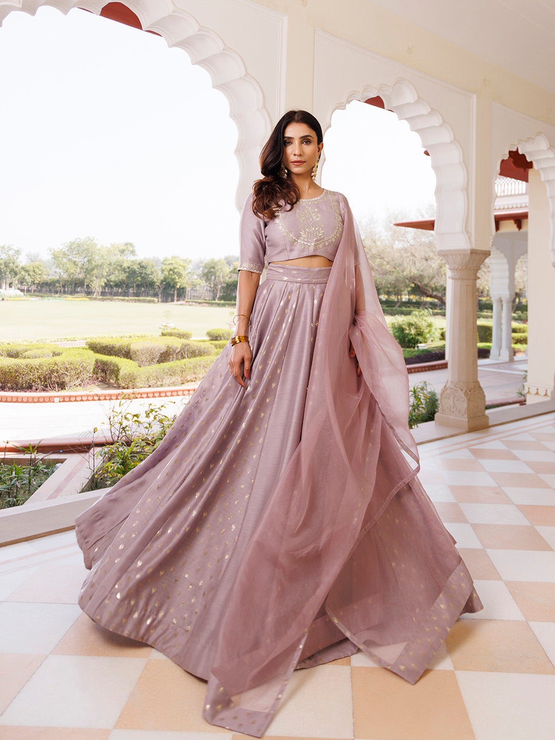 Deauville Mauve Purple Chanderi Lehenga set - By Ragavi - qivii
