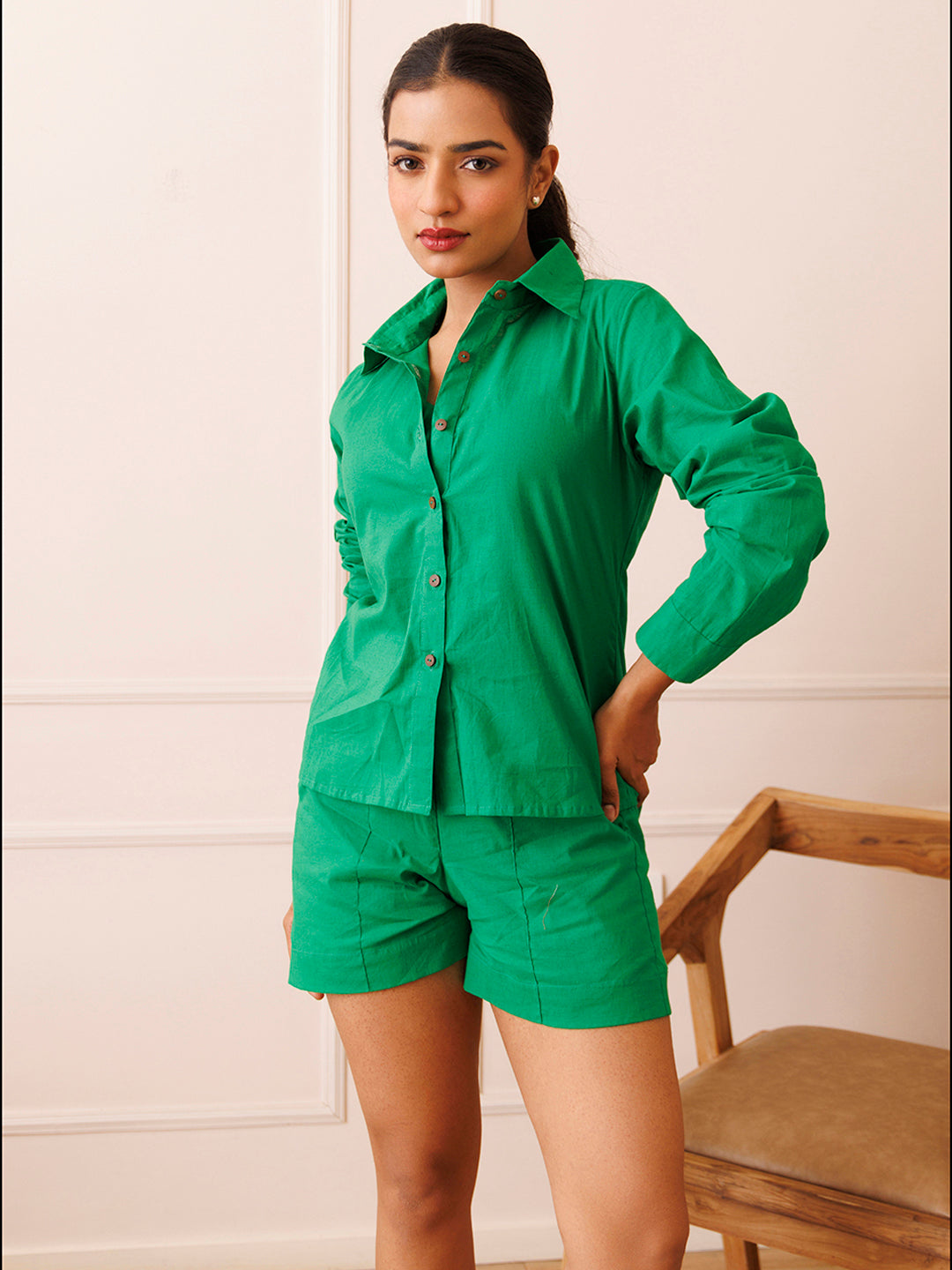 Cymbidium Orchid Green Cotton Co- Ord Set - By Ragavi - qivii