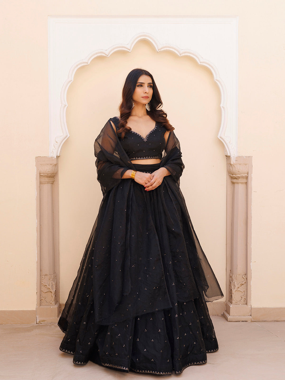 Diamente Black Organza Mukaish work Lehenga Set - By Ragavi - qivii
