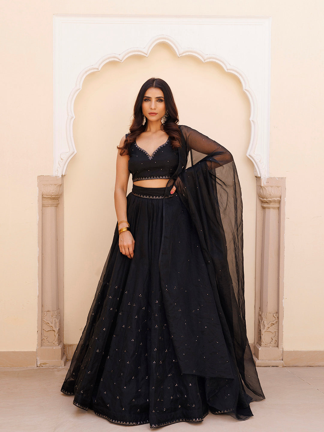 Diamente Black Organza Mukaish work Lehenga Set - By Ragavi - qivii