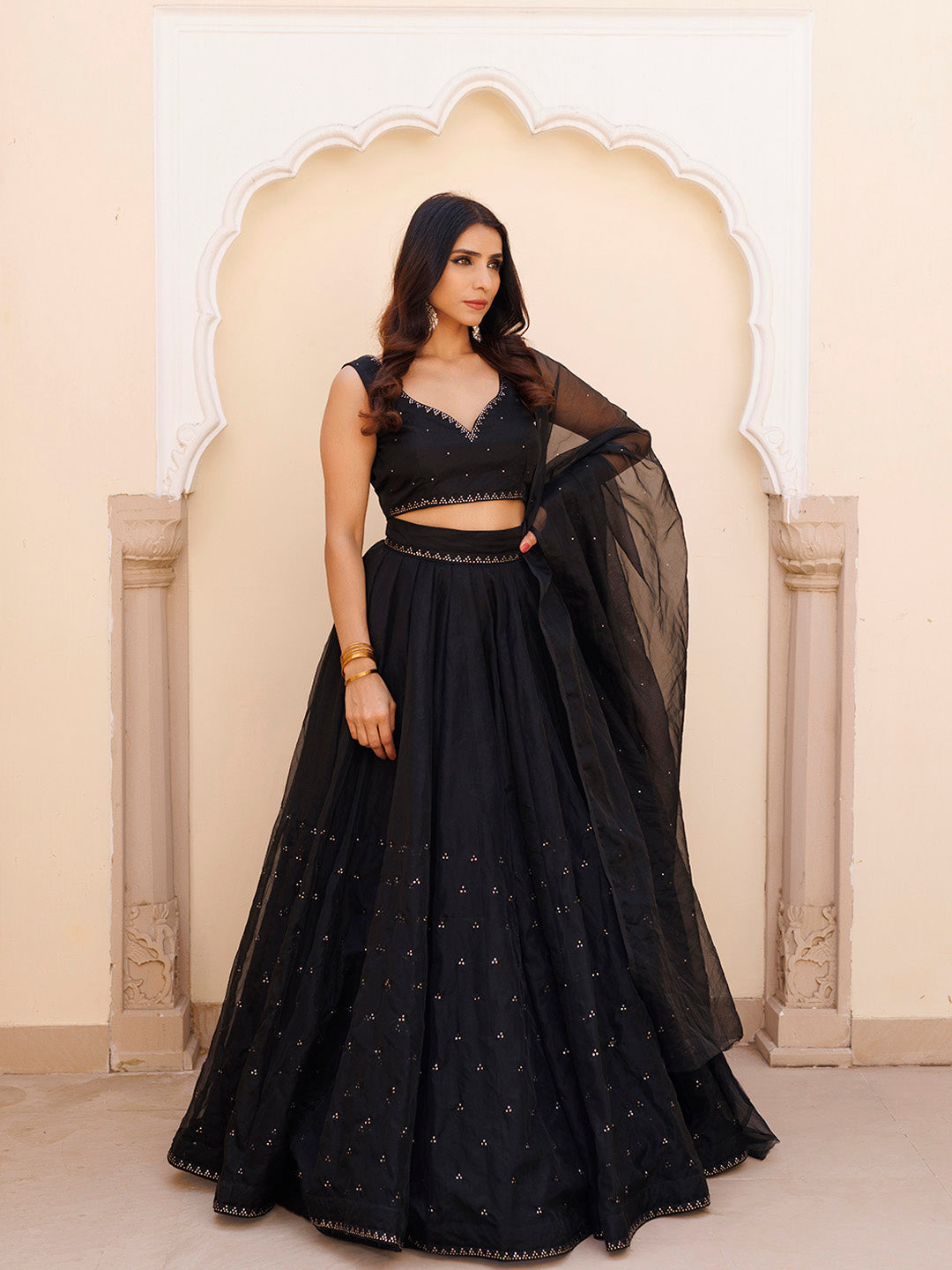Diamente Black Organza Mukaish work Lehenga Set - By Ragavi - qivii